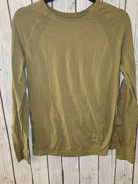 Sweaty Betty London Long Sleeve Workout Top Olive Green Mesh Panel Size XL